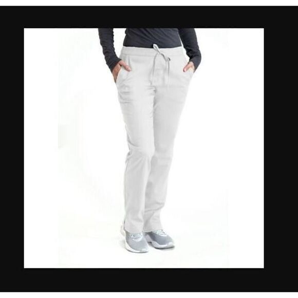 BARCO Essentials Women’s Petite Sz M White 4-Pocket Straight Leg Scrub Pants - Picture 9 of 9